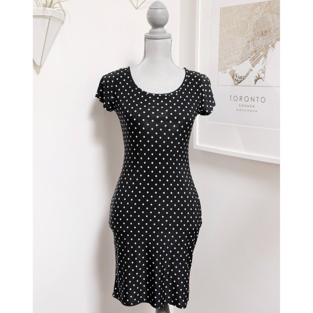 IMPRESS! Black White Polka Dot Casual T-Shirt Dress